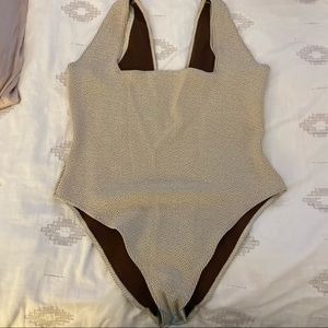 ASOS Crinkle One Piece Swimsuit Cream XXL NWOT